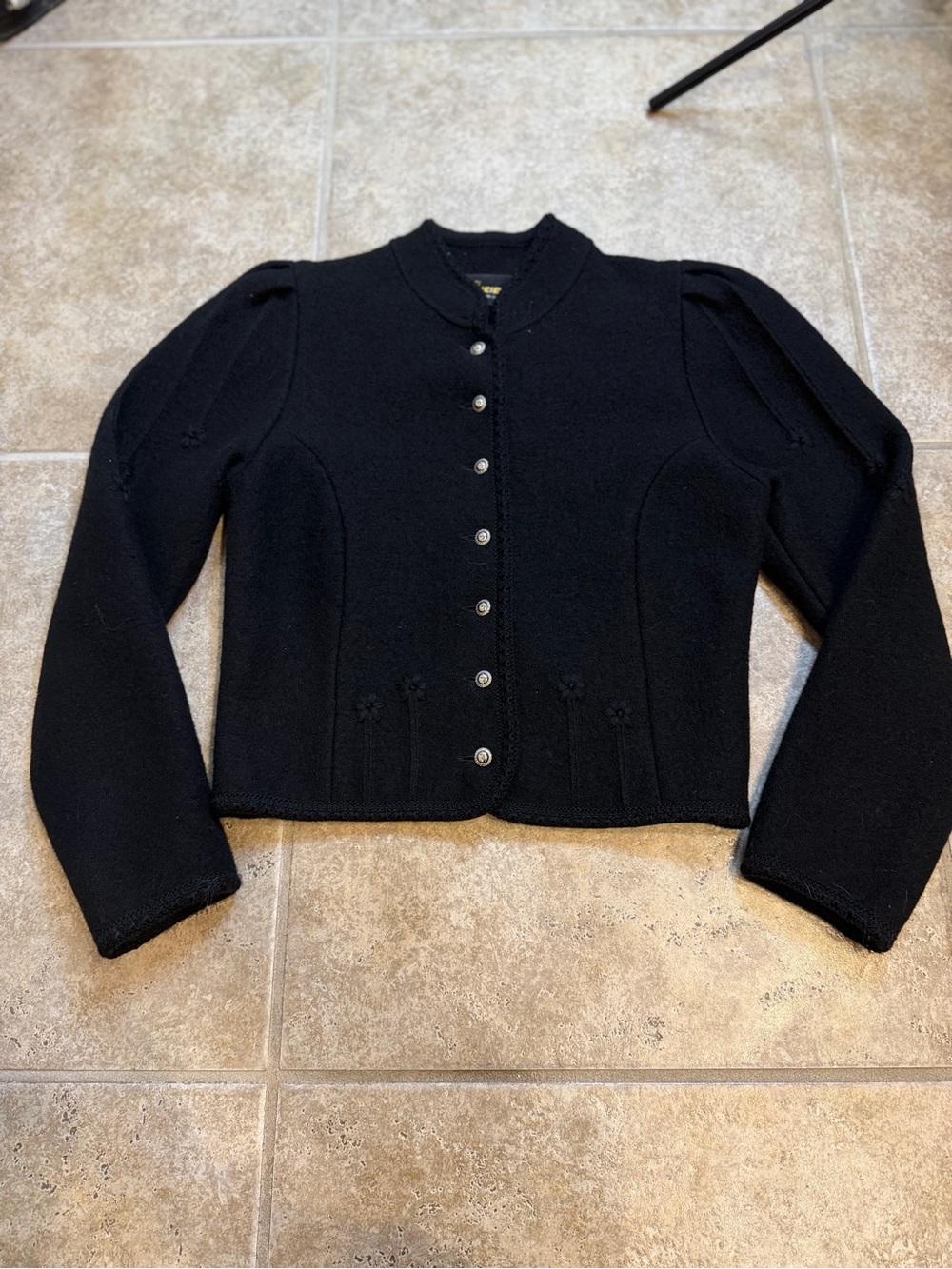 Vintage Sigi Scheiber Austrian 100% Wool Black Knit Cardigan Jacket XS S